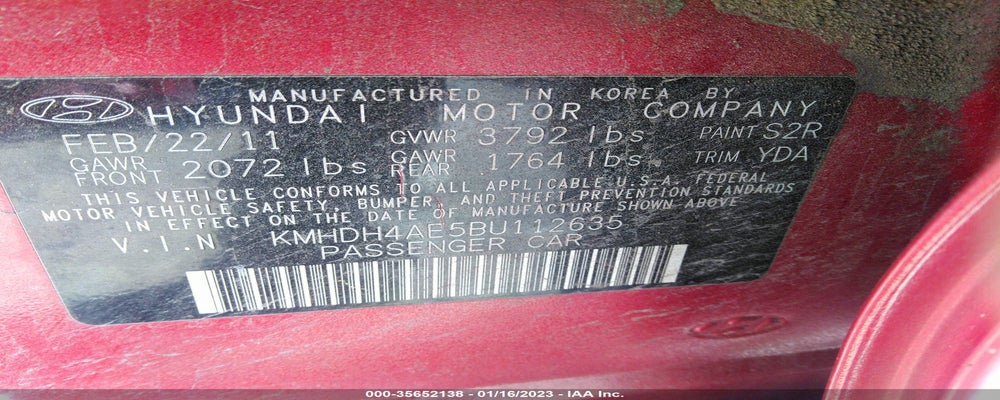 KMHDH4AE5BU112635 2011 HYUNDAI ELANTRA photo no. 9