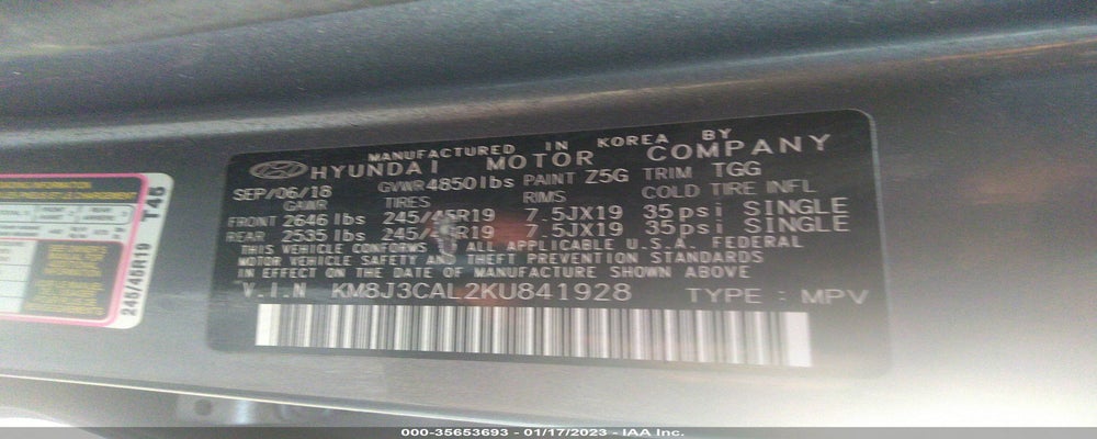 KM8J3CAL2KU841928 2019 HYUNDAI TUCSON photo no. 9