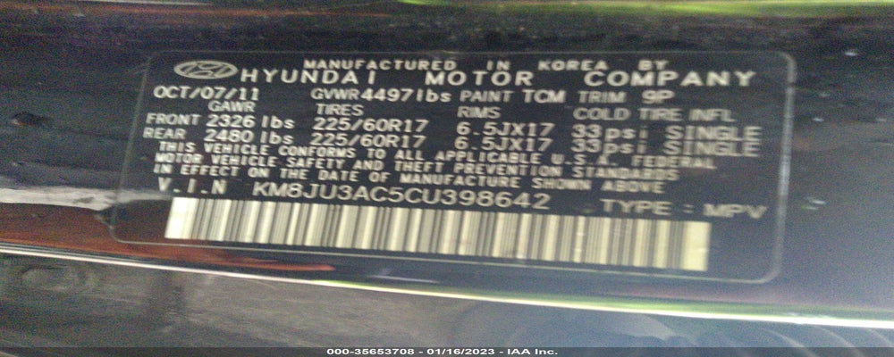 KM8JU3AC5CU398642 2012 HYUNDAI TUCSON photo no. 9