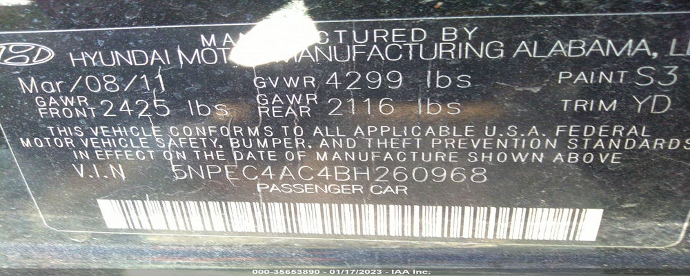 5NPEC4AC4BH260968 2011 HYUNDAI SONATA photo no. 9