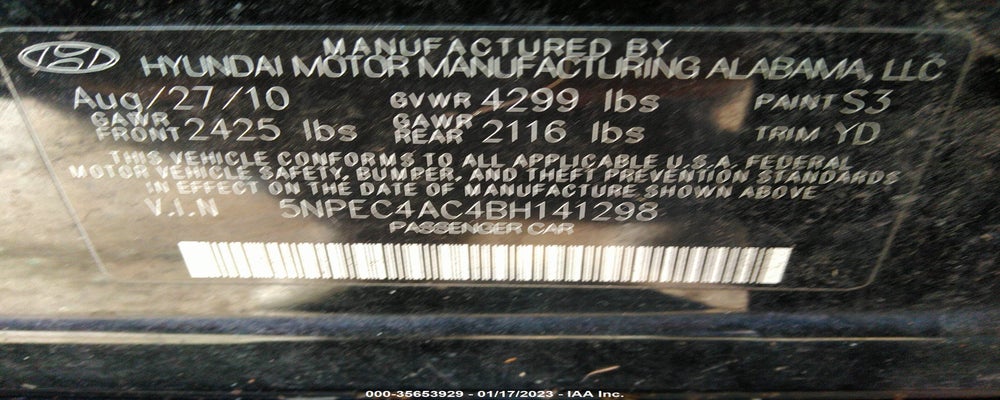 5NPEC4AC4BH141298 2011 HYUNDAI SONATA photo no. 9