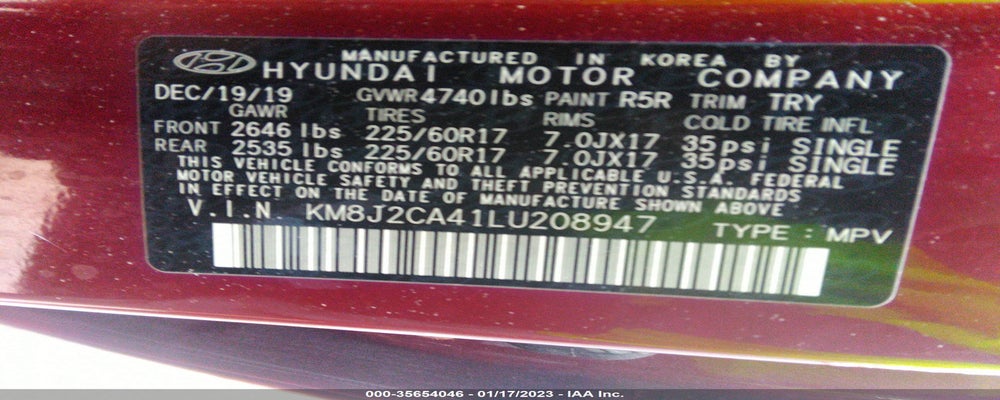 KM8J2CA41LU208947 2020 HYUNDAI TUCSON photo no. 9