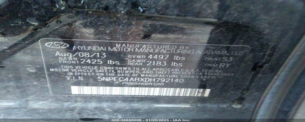 5NPEC4ABXDH792140 2013 HYUNDAI SONATA photo no. 9