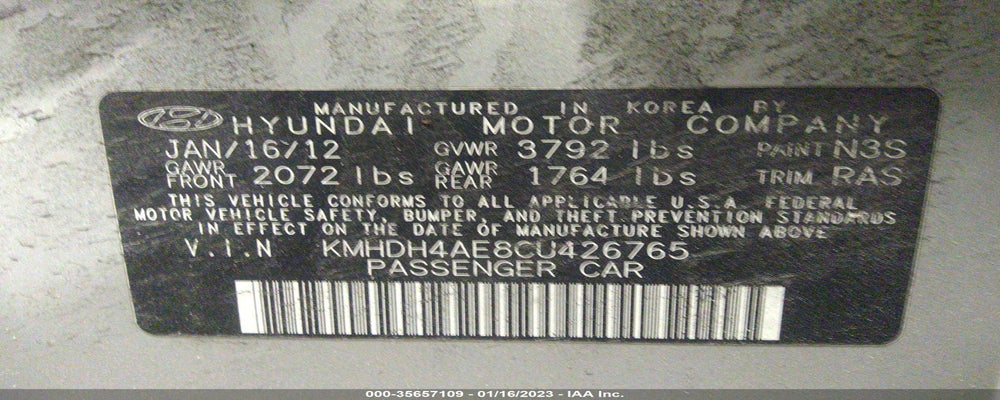 KMHDH4AE8CU426765 2012 HYUNDAI ELANTRA photo no. 9