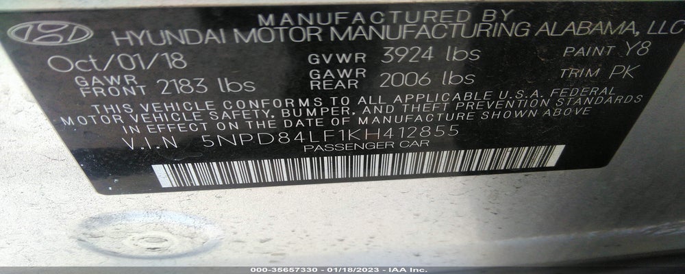 5NPD84LF1KH412855 2019 HYUNDAI ELANTRA photo no. 9