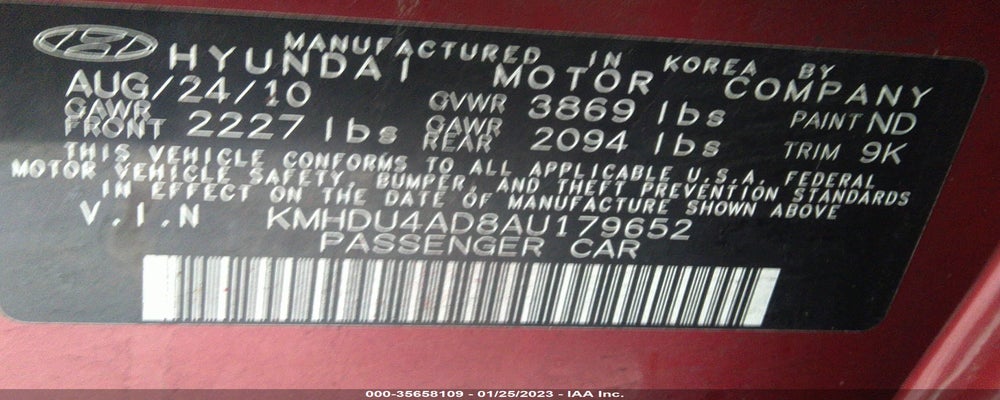 KMHDU4AD8AU179652 2010 HYUNDAI ELANTRA photo no. 9