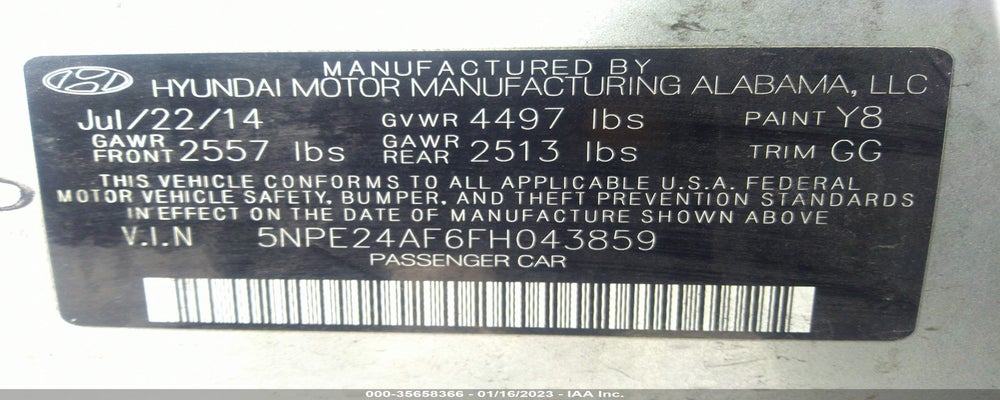 5NPE24AF6FH043859 2015 HYUNDAI SONATA photo no. 9