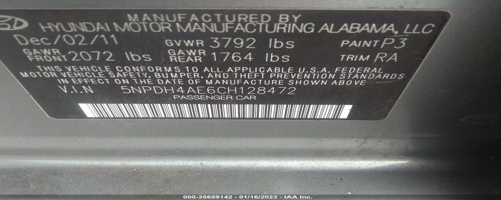 5NPDH4AE6CH128472 2012 HYUNDAI ELANTRA photo no. 9