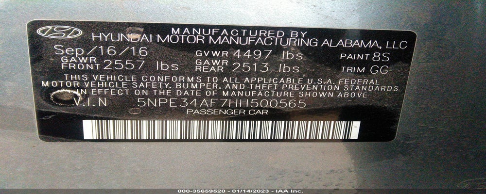 5NPE34AF7HH500565 2017 HYUNDAI SONATA photo no. 9
