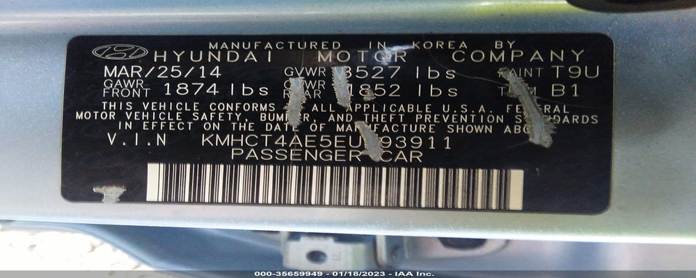 KMHCT4AE5EU693911 2014 HYUNDAI ACCENT photo no. 9