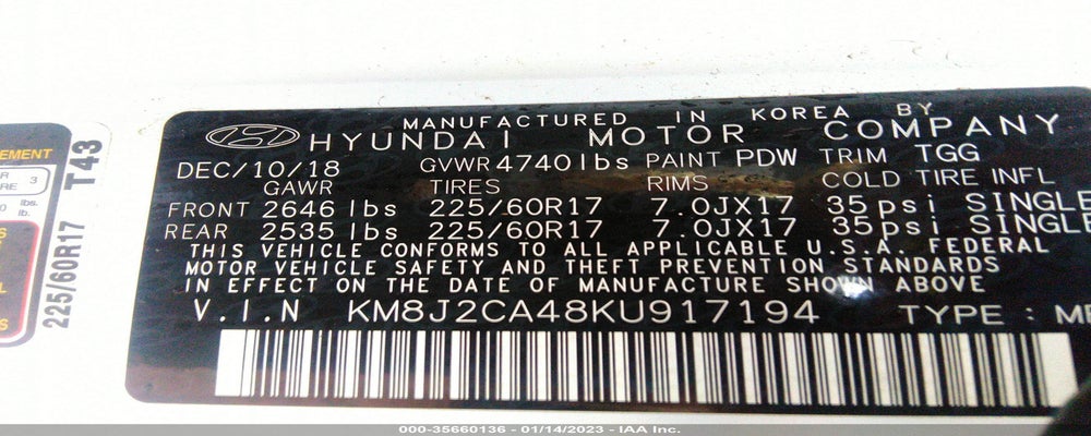 KM8J2CA48KU917194 2019 HYUNDAI TUCSON photo no. 9