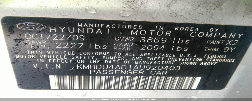KMHDU4AD1AU920403 2010 HYUNDAI ELANTRA photo no. 9