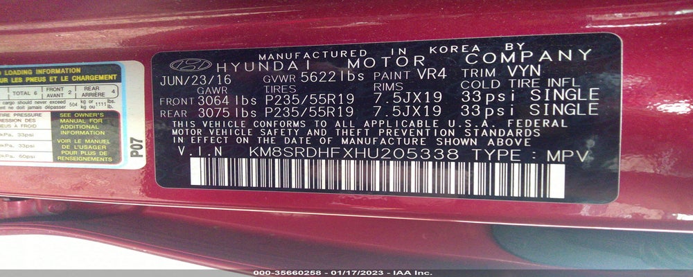 KM8SRDHFXHU205338 2017 HYUNDAI SANTA FE photo no. 9