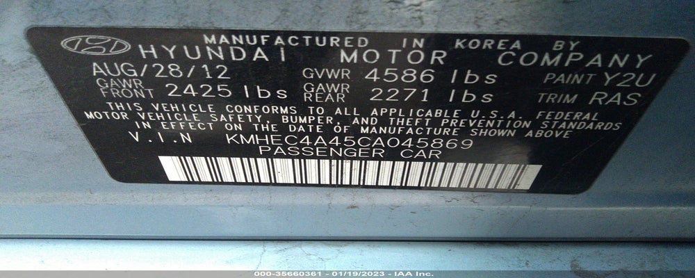 KMHEC4A45CA045869 2012 HYUNDAI SONATA photo no. 9