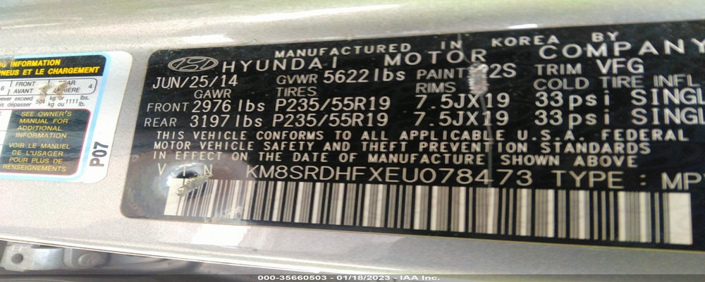 KM8SRDHFXEU078473 2014 HYUNDAI SANTA FE photo no. 9