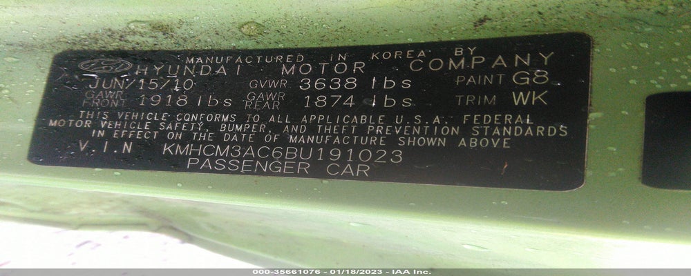 KMHCM3AC6BU191023 2011 HYUNDAI ACCENT photo no. 9