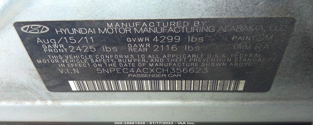 5NPEC4ACXCH356623 2012 HYUNDAI SONATA photo no. 9