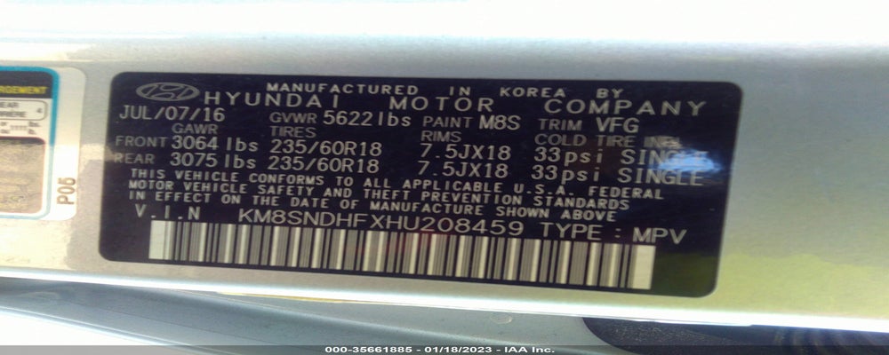 KM8SNDHFXHU208459 2017 HYUNDAI SANTA FE photo no. 9