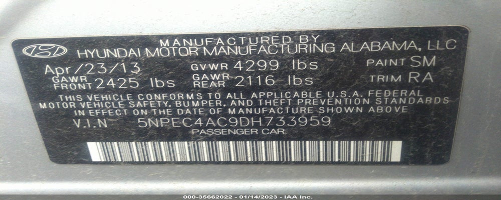 5NPEC4AC9DH733959 2013 HYUNDAI SONATA photo no. 9