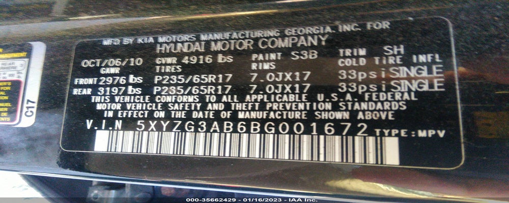 5XYZG3AB6BG001672 2011 HYUNDAI SANTA FE photo no. 9