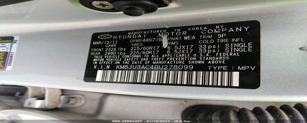 KM8JU3AC4BU278099 2011 HYUNDAI TUCSON photo no. 9