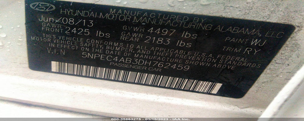 5NPEC4AB3DH762459 2013 HYUNDAI SONATA photo no. 9