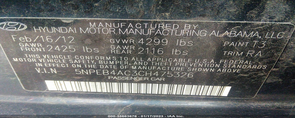 5NPEB4AC3CH475326 2012 HYUNDAI SONATA photo no. 9