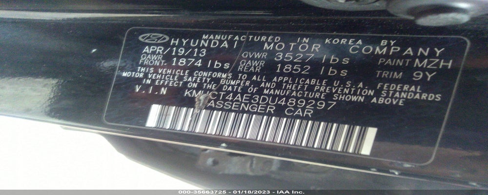 KMHCT4AE3DU489297 2013 HYUNDAI ACCENT photo no. 9