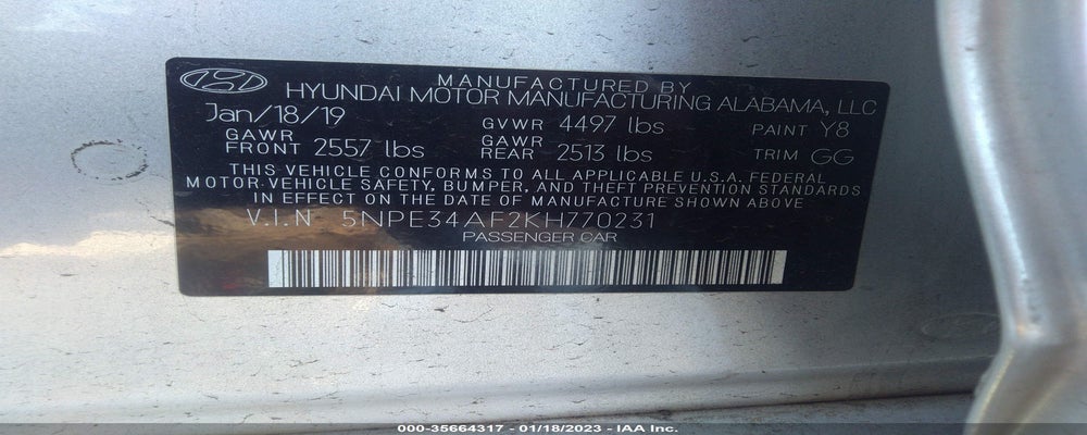 5NPE34AF2KH770231 2019 HYUNDAI SONATA photo no. 9