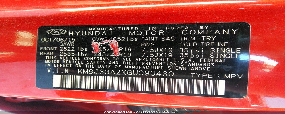 KM8J33A2XGU093430 2016 HYUNDAI TUCSON photo no. 9