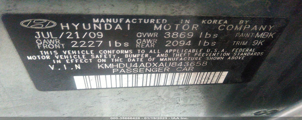 KMHDU4ADXAU843658 2010 HYUNDAI ELANTRA photo no. 9
