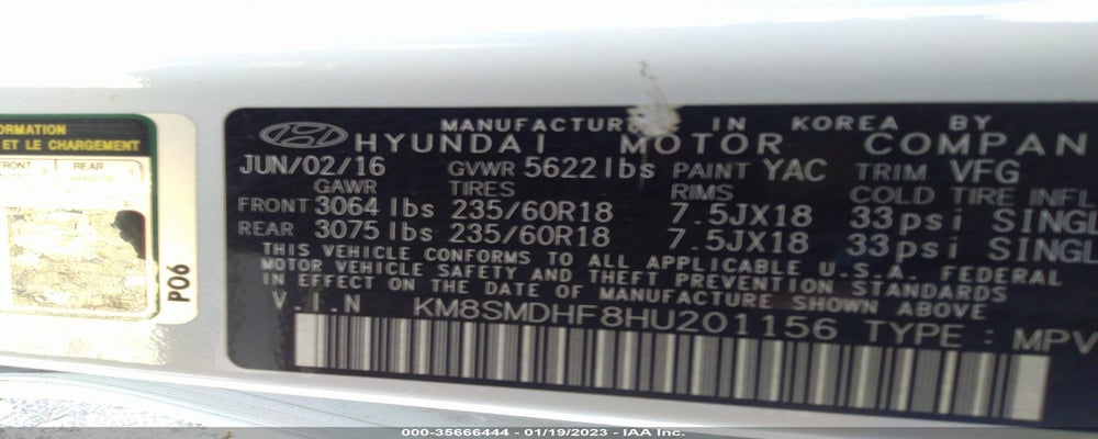 KM8SMDHF8HU201156 2017 HYUNDAI SANTA FE photo no. 9