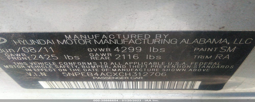 5NPEB4ACXCH312706 2012 HYUNDAI SONATA photo no. 9