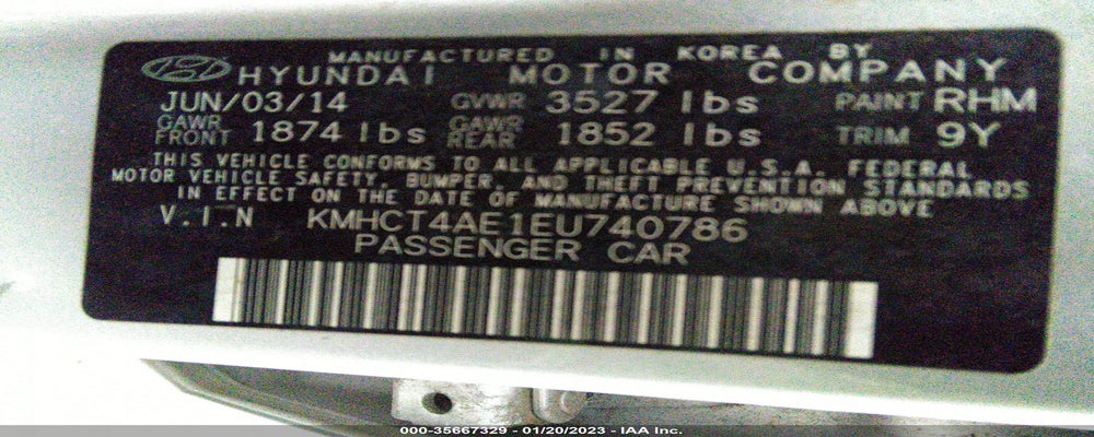 KMHCT4AE1EU740786 2014 HYUNDAI ACCENT photo no. 9