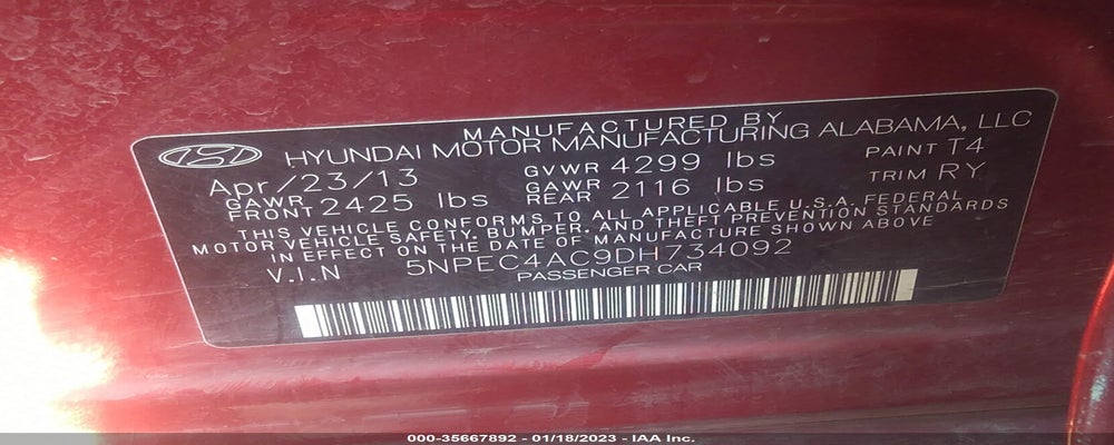 5NPEC4AC9DH734092 2013 HYUNDAI SONATA photo no. 9
