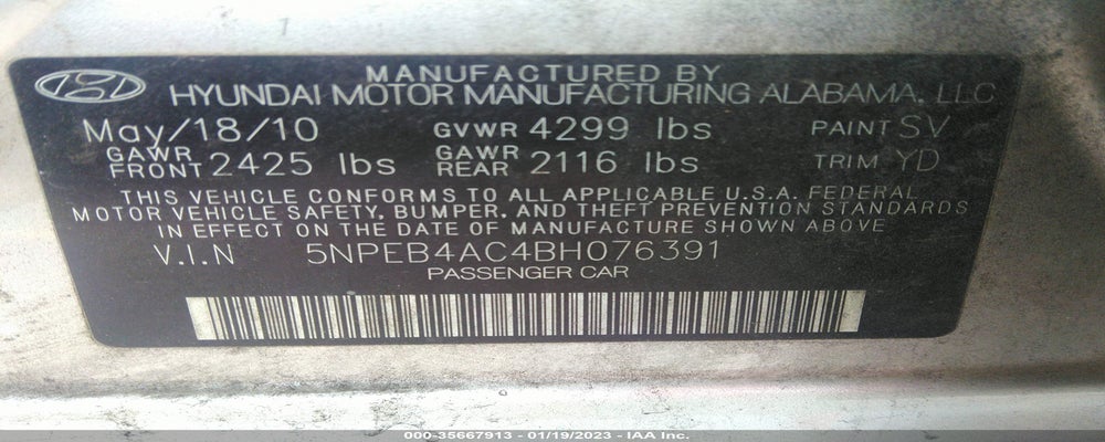 5NPEB4AC4BH076391 2011 HYUNDAI SONATA photo no. 9