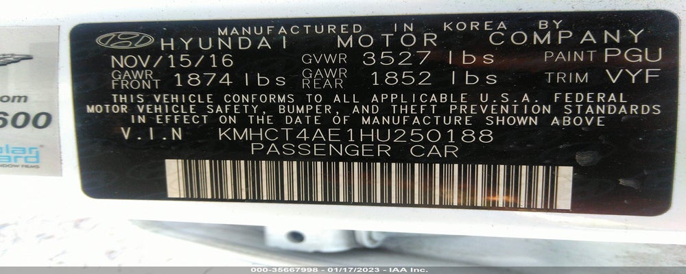 KMHCT4AE1HU250188 2017 HYUNDAI ACCENT photo no. 9