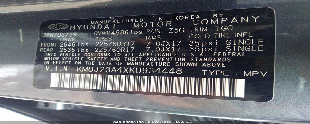 KM8J23A4XKU934448 2019 HYUNDAI TUCSON photo no. 9