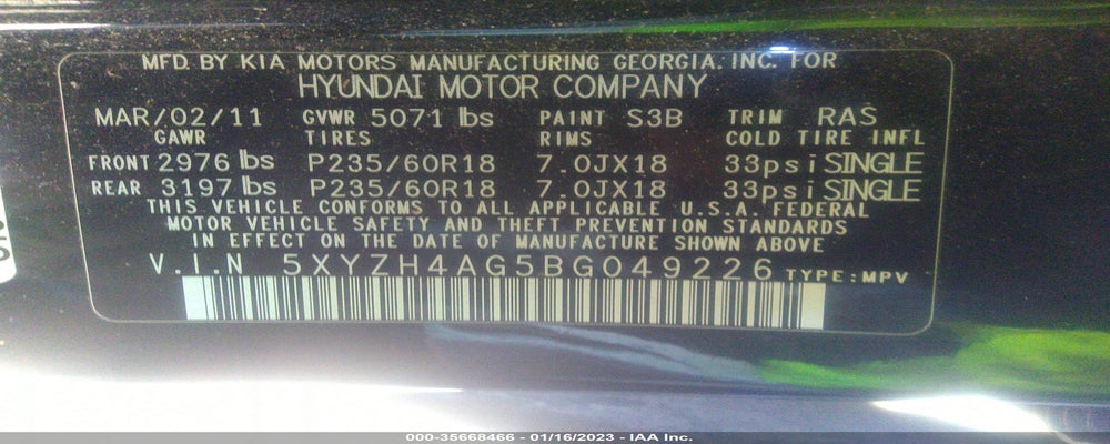 5XYZH4AG5BG049226 2011 HYUNDAI SANTA FE photo no. 9