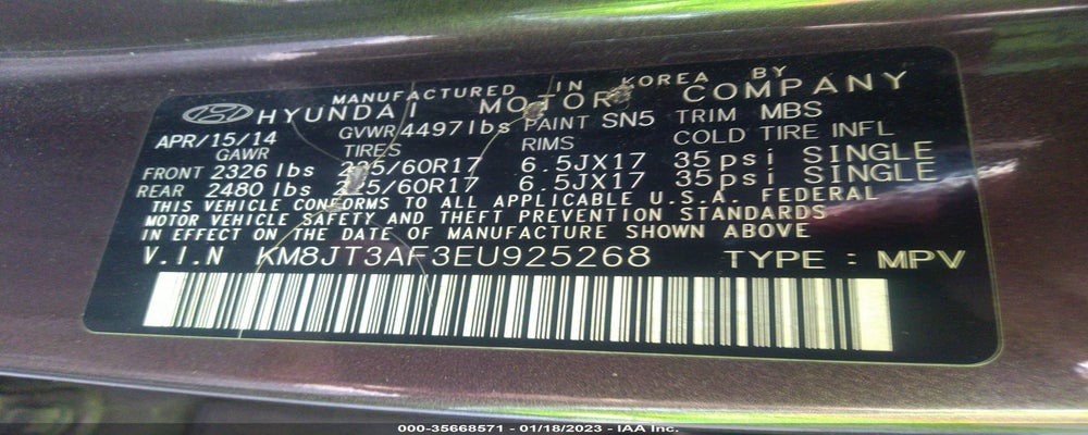 KM8JT3AF3EU925268 2014 HYUNDAI TUCSON photo no. 9