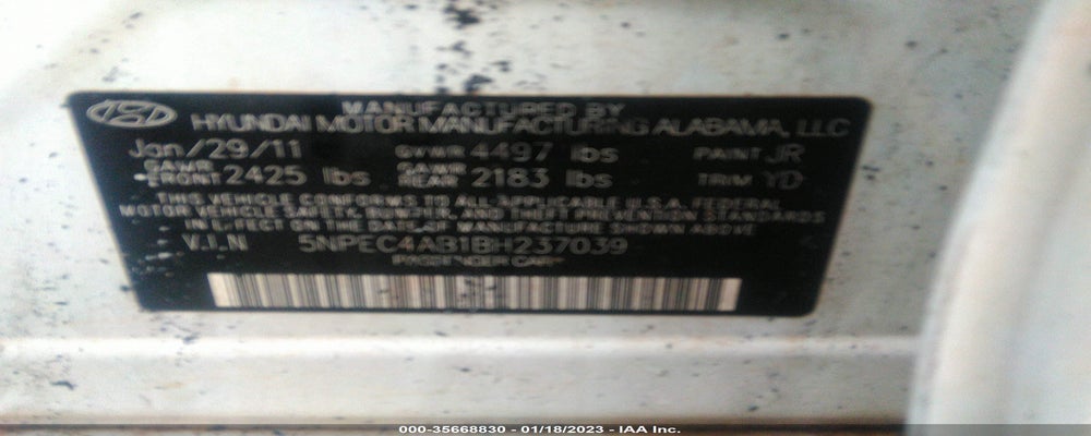 5NPEC4AB1BH237039 2011 HYUNDAI SONATA photo no. 9