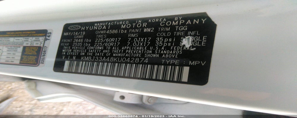KM8J33A48KU042874 2019 HYUNDAI TUCSON photo no. 9