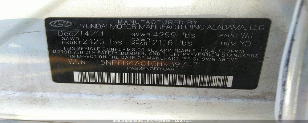 5NPEB4AC1CH439747 2012 HYUNDAI SONATA photo no. 9