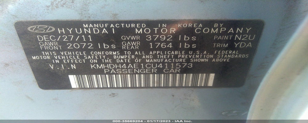 KMHDH4AE1CU411573 2012 HYUNDAI ELANTRA photo no. 9