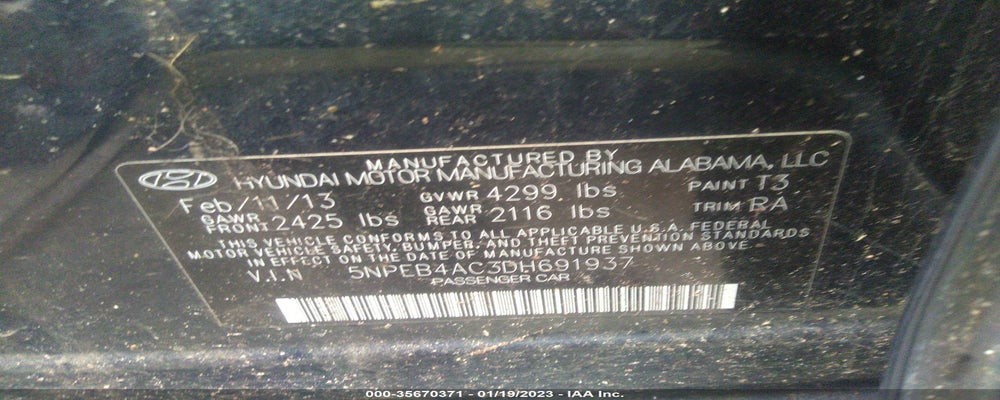 5NPEB4AC3DH691937 2013 HYUNDAI SONATA photo no. 9