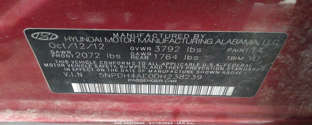 5NPDH4AE0DH238239 2013 HYUNDAI ELANTRA photo no. 9