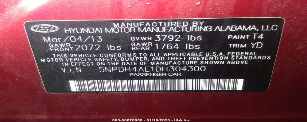 5NPDH4AE1DH304300 2013 HYUNDAI ELANTRA photo no. 9