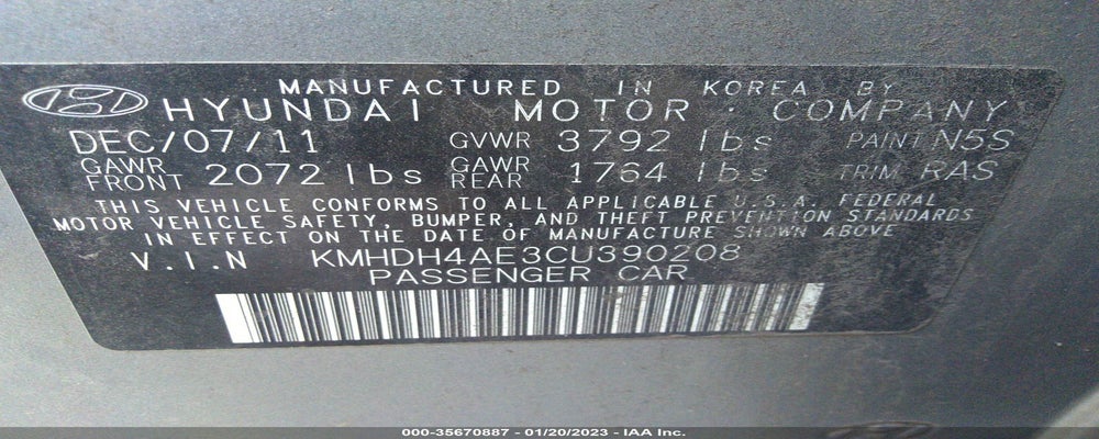 KMHDH4AE3CU390208 2012 HYUNDAI ELANTRA photo no. 9