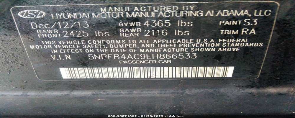 5NPEB4AC9EH866533 2014 HYUNDAI SONATA photo no. 9