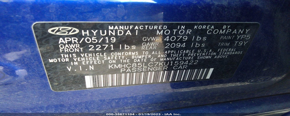 KMHC85LC7KU159422 2019 HYUNDAI IONIQ HYBRID photo no. 9